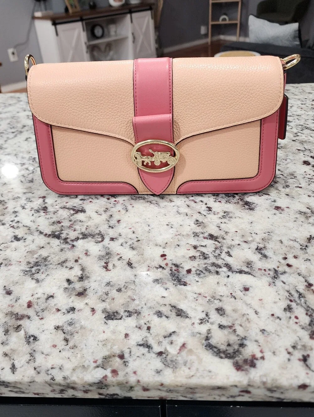 Coach George Shoulder Bag Faded Blush Taffy Colorblock Style C8607